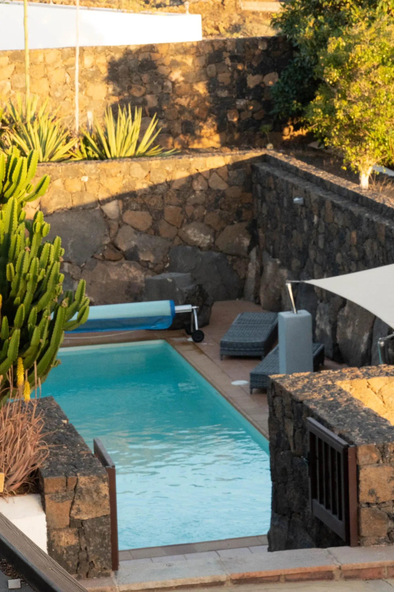 The heated pool, seen from the terrace above