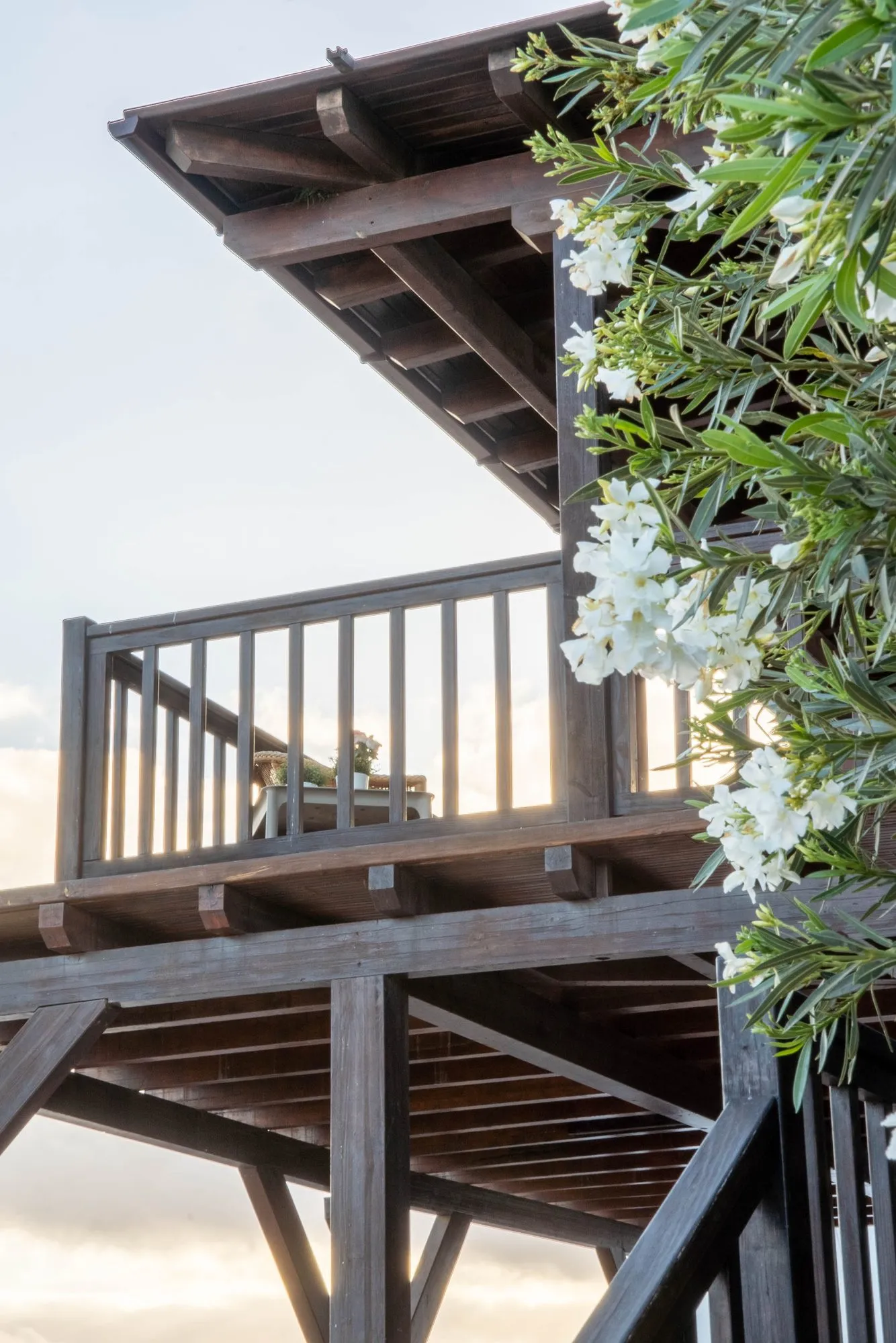The timber balcony, seen from the garden